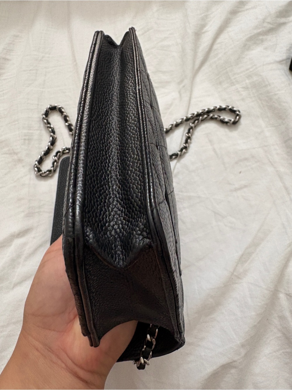 Chanel Black Quilted Caviar Leather Crossbody Wallet Silver - Picture 4 of 8
